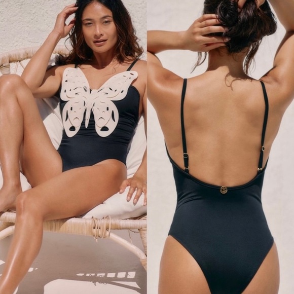 RARE!Bahia Maria one piece swimsuit yellow w/ large white butterfly appliqué - Picture 1 of 8